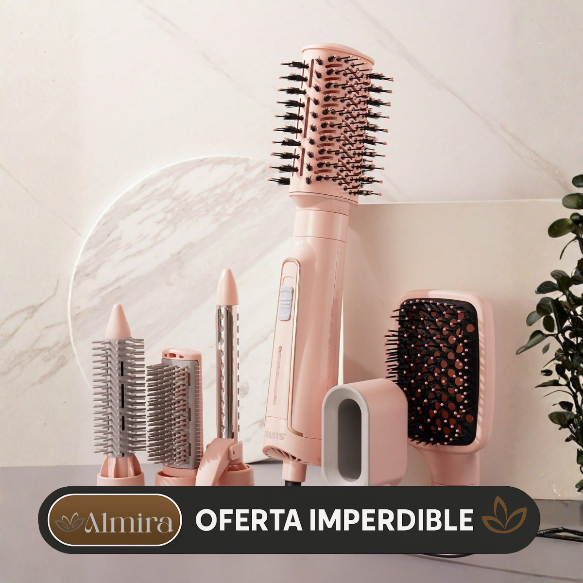 Cepillo Secador y Alisador BeautyHair 5 en 1 Bivolt Rose (¡Cabello liso y seco en menos de 10 minutos!) +REGALOS: Aceite Capilar y Sérum Anti Frizz